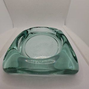 Vintage art glass green  square ash tray, could use a candle holder.